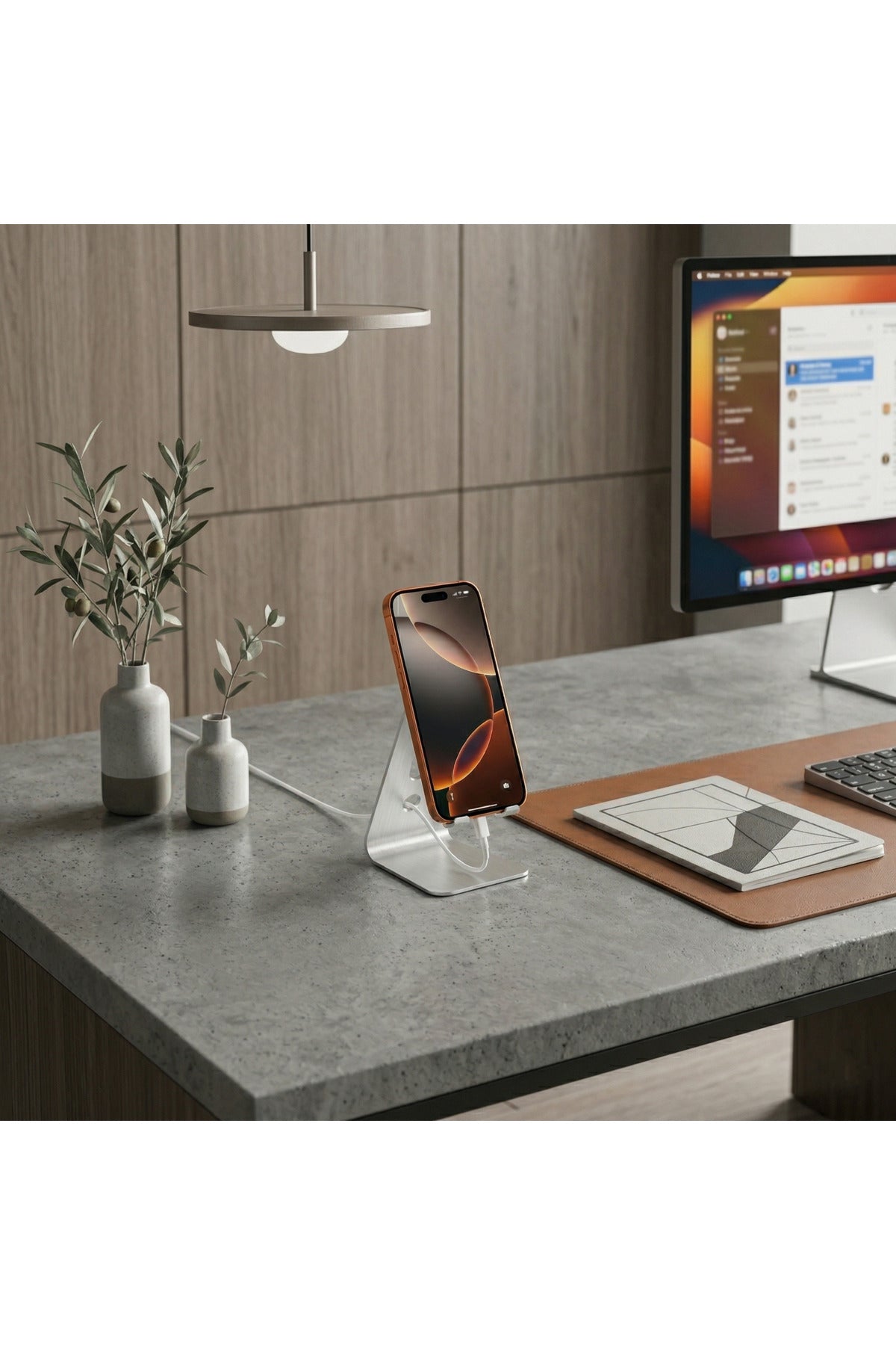 Premium Paslanmaz Çelik Masaüstü Telefon Tutucu - Gümüş Stand Ve Taşınabilir Cihaz Düzenleyici