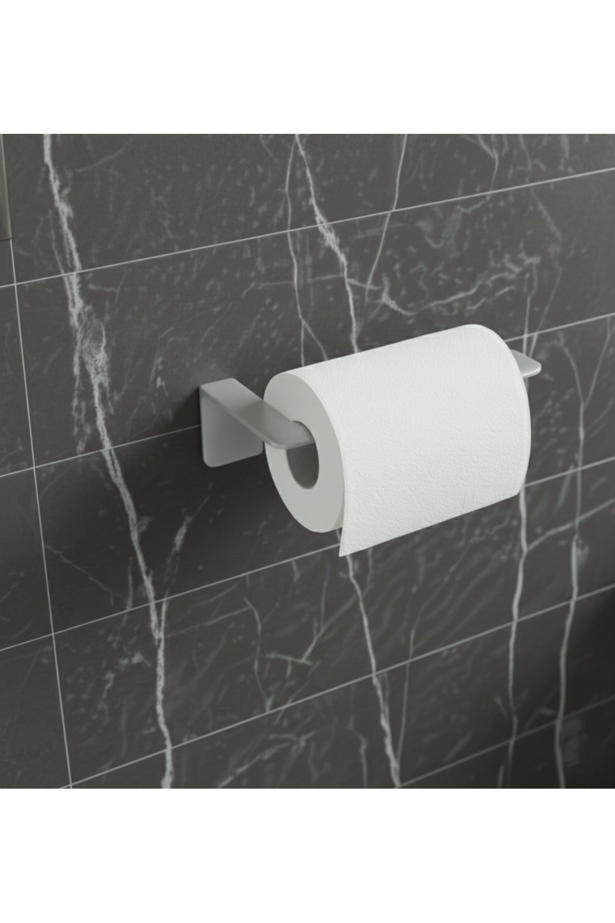 Premium Açık Gri Yapışkanlı Metal Tuvalet Kağıtlık - Banyo Düzenleyici