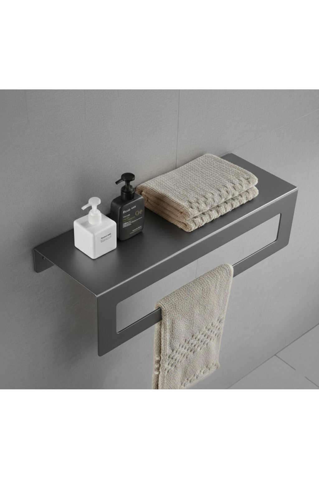 Koyu Gri Galvaniz Metal Havluluk Raf - Üst Raflı Banyo Havlu Askısı