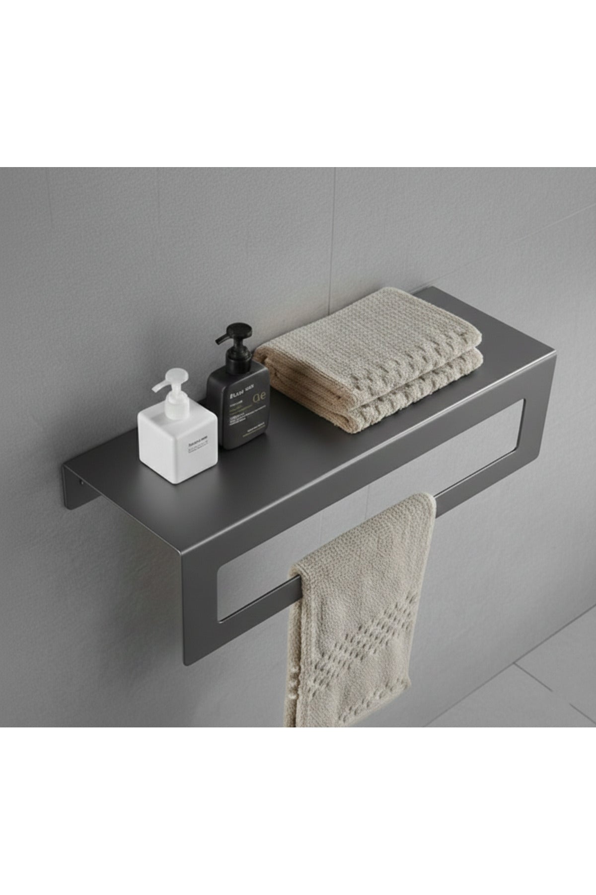 Koyu Gri Galvaniz Metal Havluluk Raf - Üst Raflı Banyo Havlu Askısı