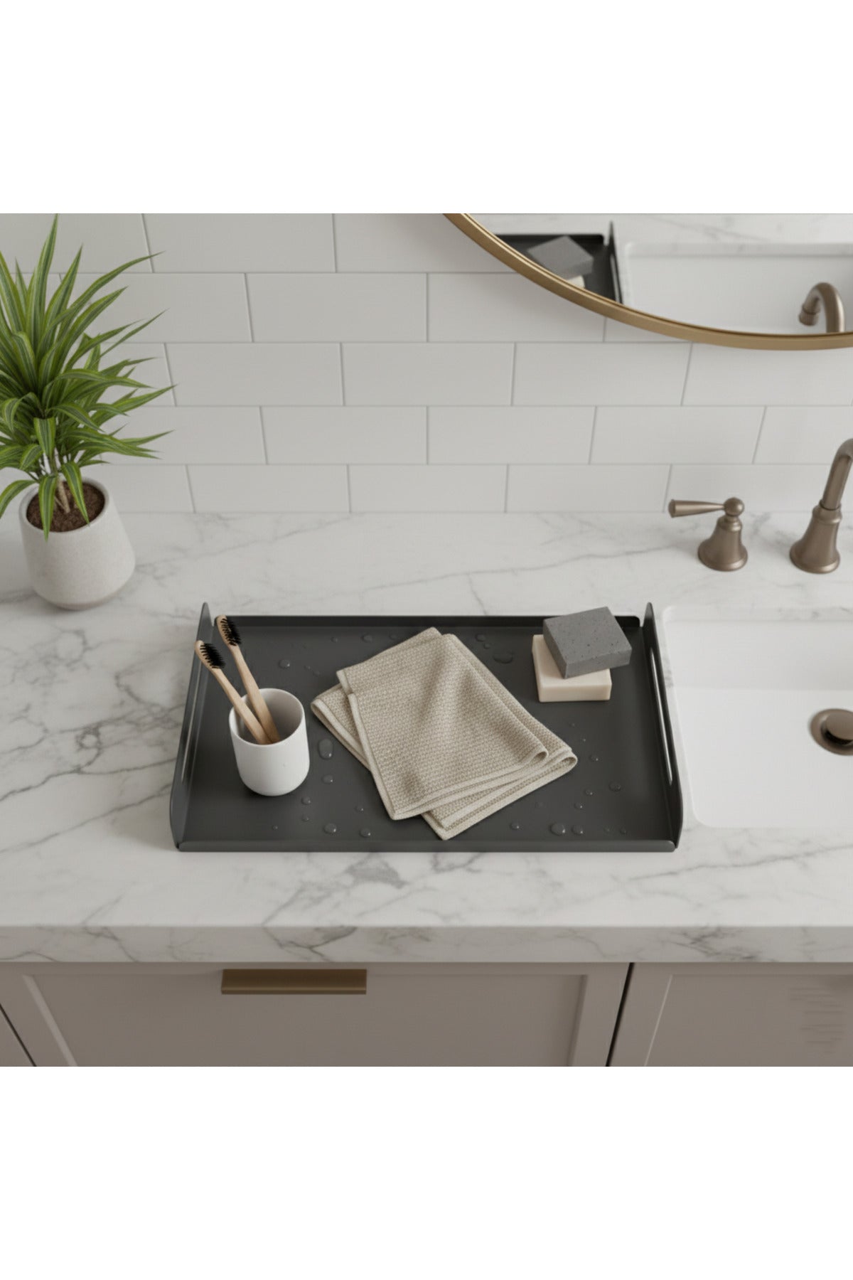 Koyu Gri Dekoratif Galvaniz Metal Düzenleyici - Çok Amaçlı Lavabo Üstü Tablası