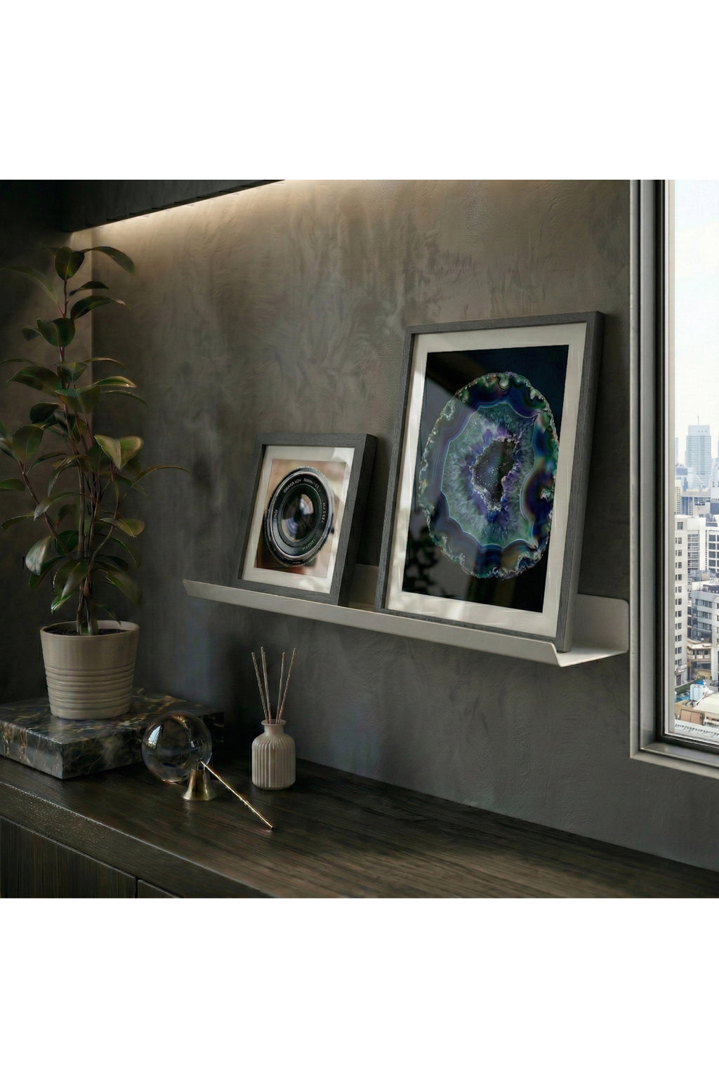 Premium Slim Açık Gri Metal Raf - Modern Dekoratif Duvar Modülü