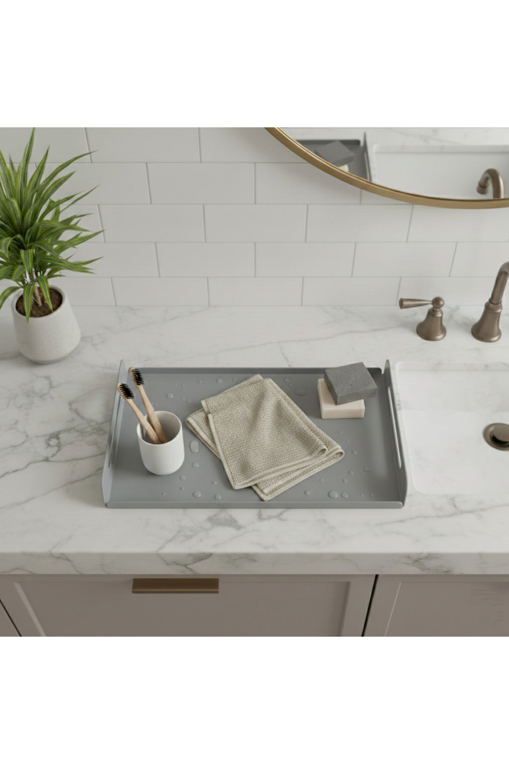 Açık Gri Dekoratif Galvaniz Metal Düzenleyici - Çok Amaçlı Lavabo Üstü Tablası