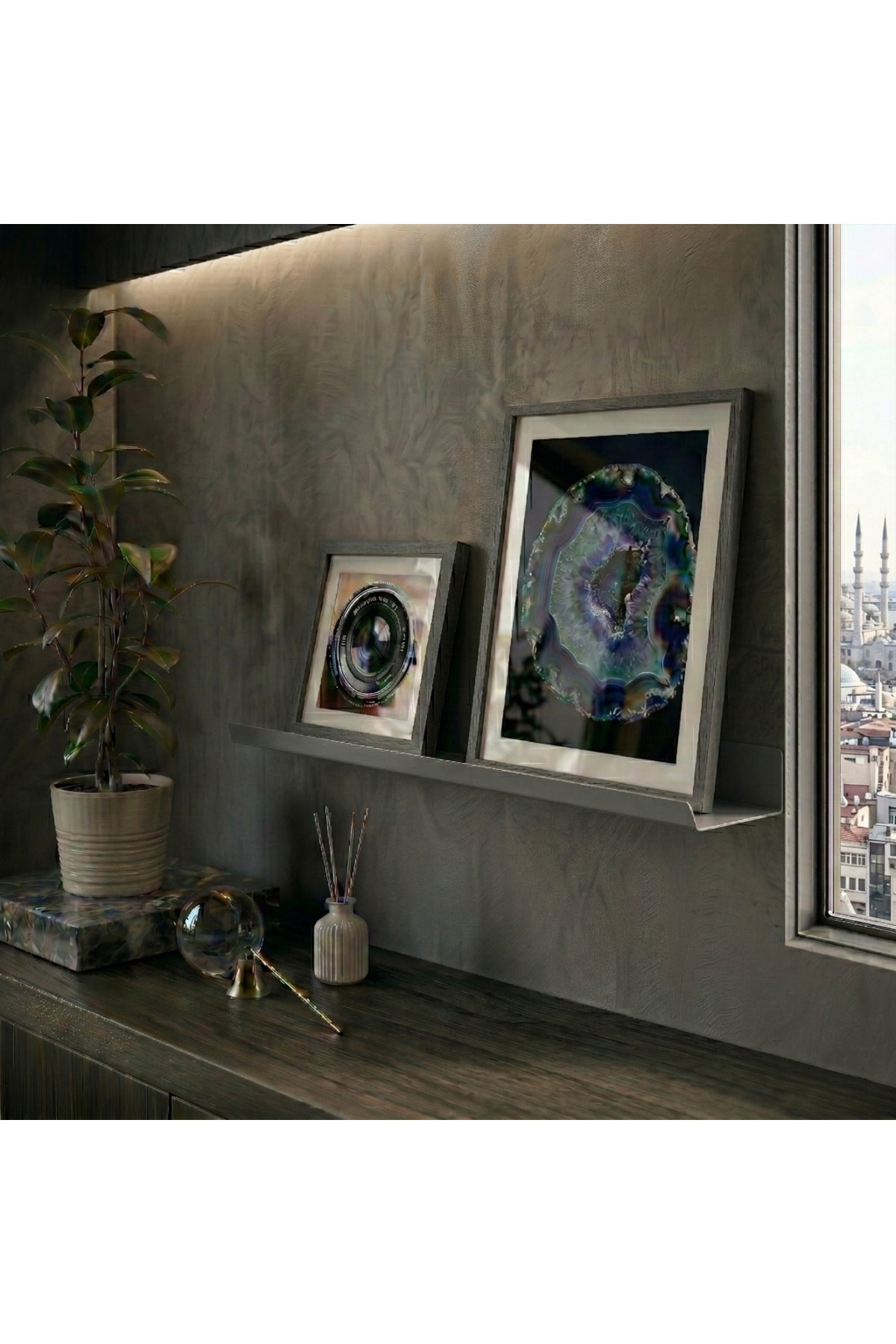 Premium Slim Koyu Gri Metal Raf - Modern Dekoratif Duvar Modülü