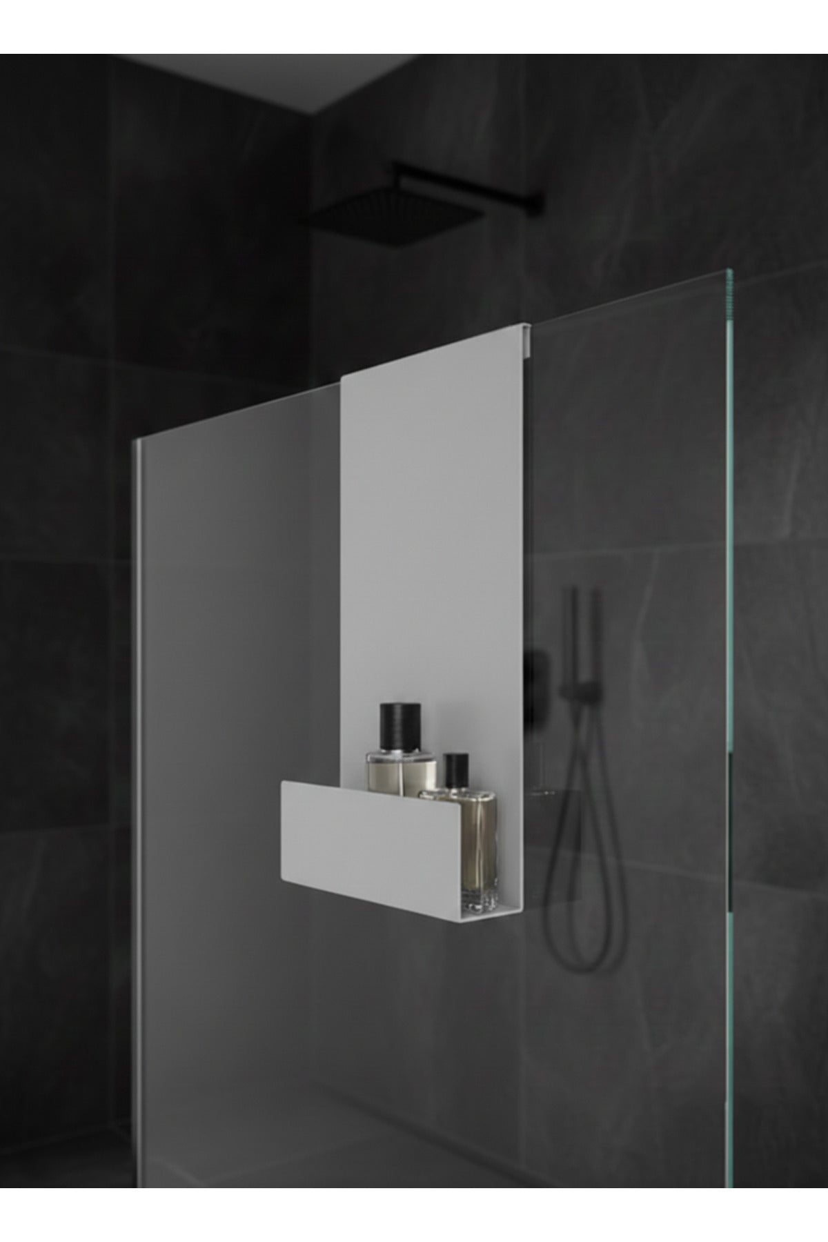 Premium Cam Üstü Askılı Duş Rafı - Açık Gri Metal Banyo Organizeri