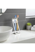 Paslanmaz Çelik Tezgah Üstü Diş Fırçalık - Modern Geometrik Banyo Düzenleyici