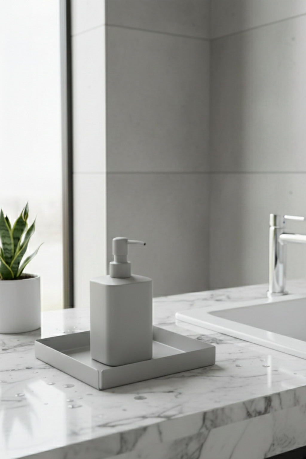 Açık Gri Kare Galvaniz Metal Banyo Tablası - Lavabo Üstü Sabunluk Ve Düzenleyici Tepsi