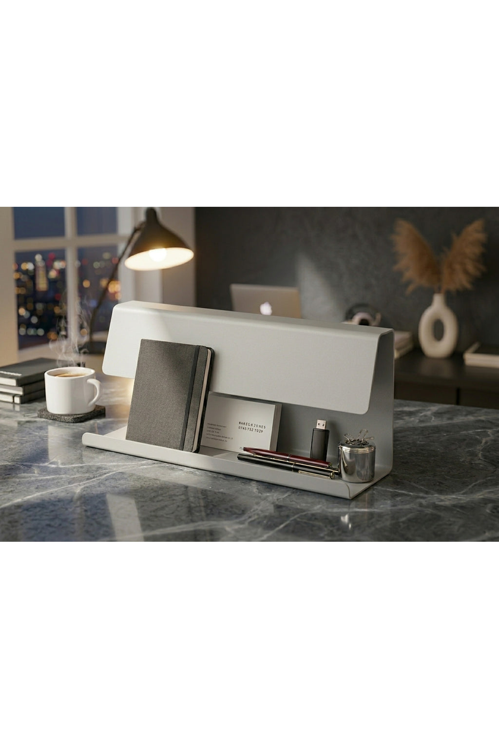 Premium Seri Açık Gri Metal Masa Organizeri - Minimalist Ofis Aksesuarı