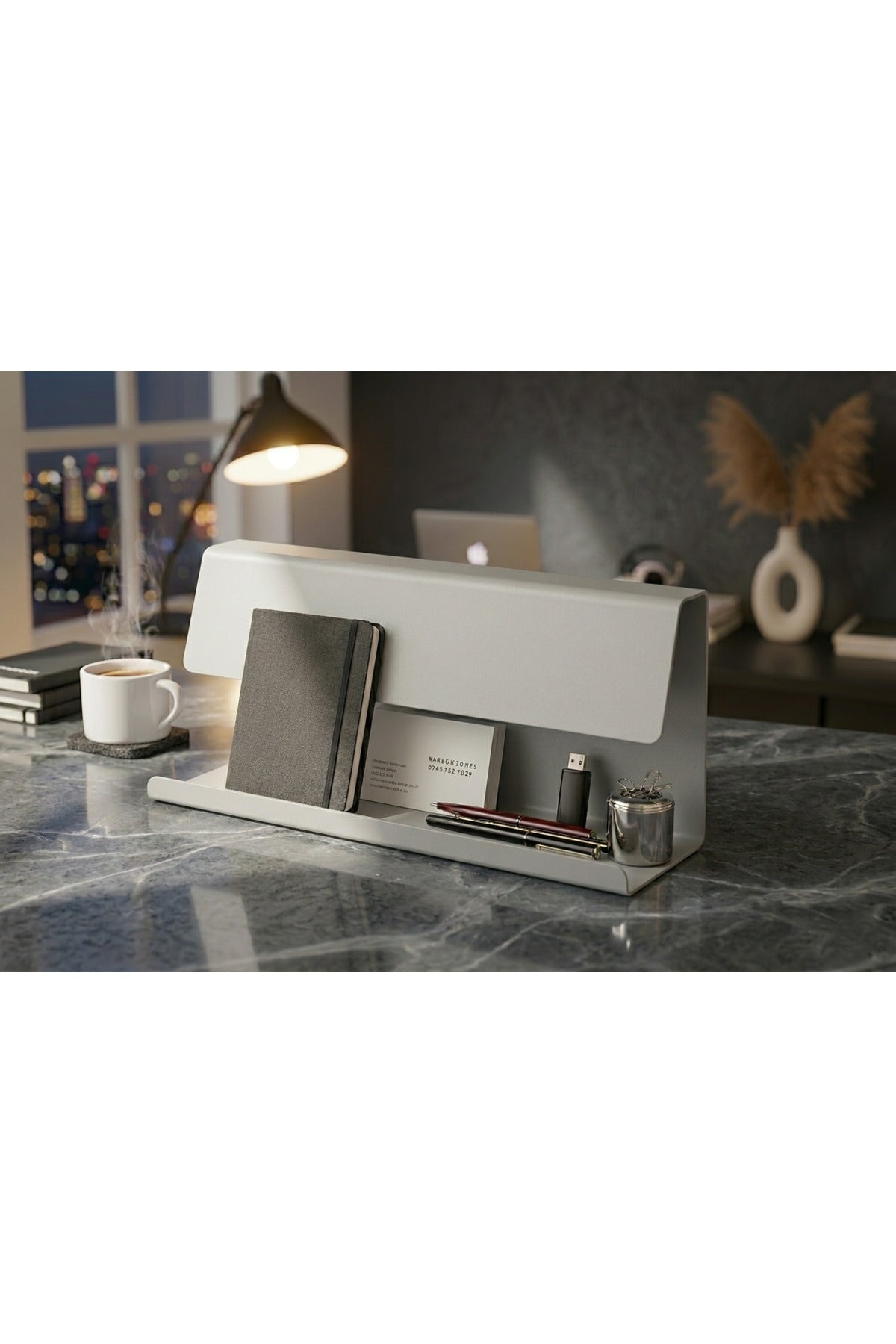 Premium Seri Açık Gri Metal Masa Organizeri - Minimalist Ofis Aksesuarı