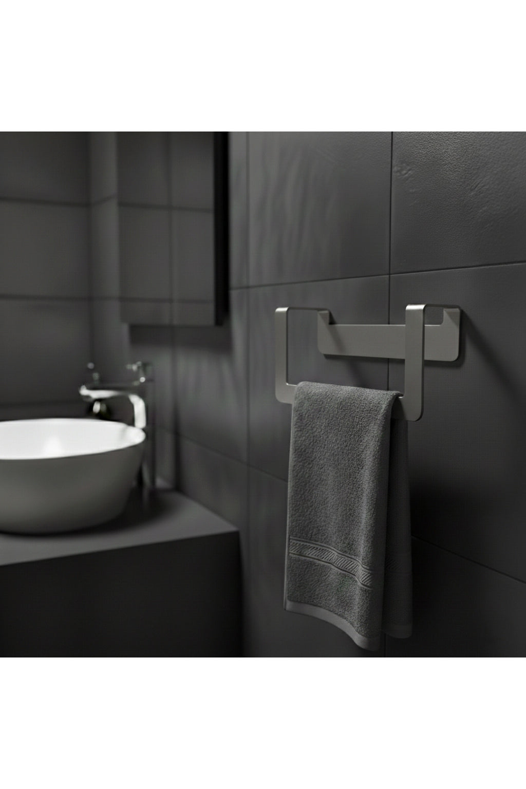 Premium Yapışkanlı Koyu Gri Metal Banyo Havluluğu - Modern Seri