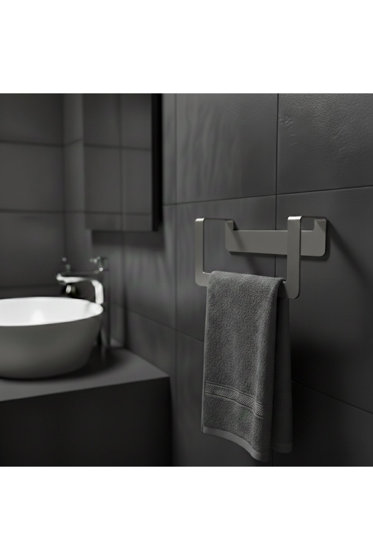 Premium Yapışkanlı Koyu Gri Metal Banyo Havluluğu - Modern Seri