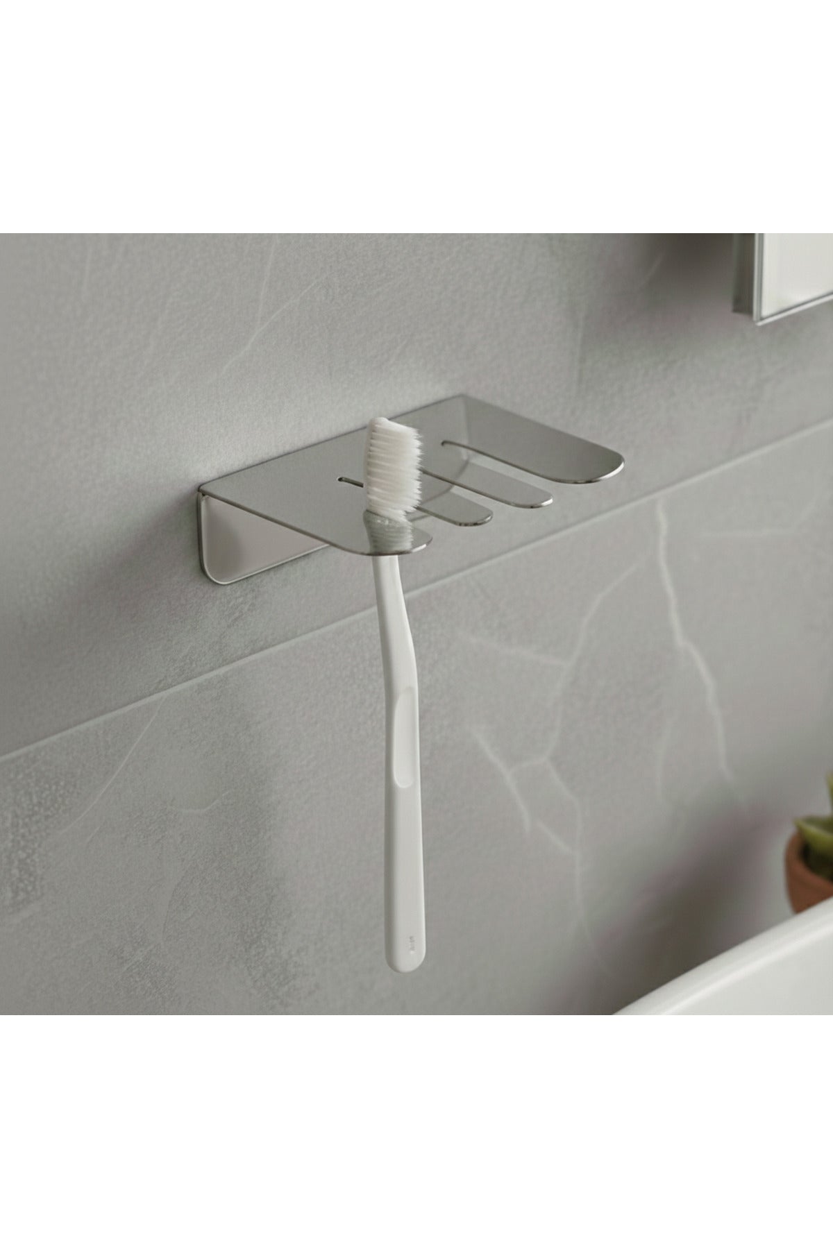 Yapışkanlı Paslanmaz Çelik 3 Bölmeli Diş Fırçası Askısı - Modern Banyo Düzenleyici