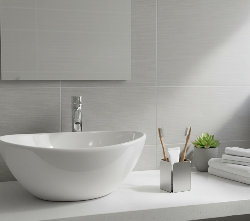 Paslanmaz Çelik Diş Fırçalık Ve Macunluk - Modern Tezgah Üstü Banyo Düzenleyici