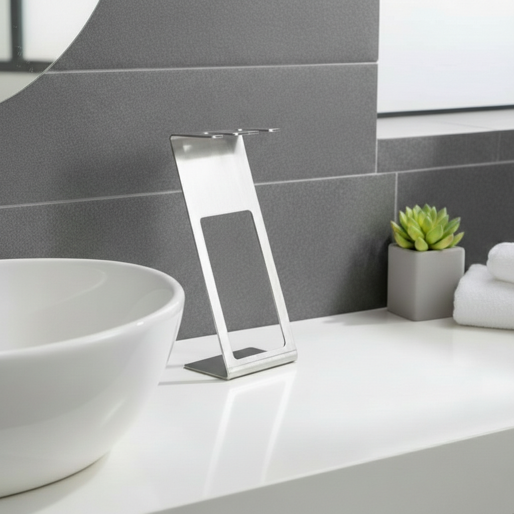 Paslanmaz Çelik Tezgah Üstü Diş Fırçalık - Modern Geometrik Banyo Düzenleyici
