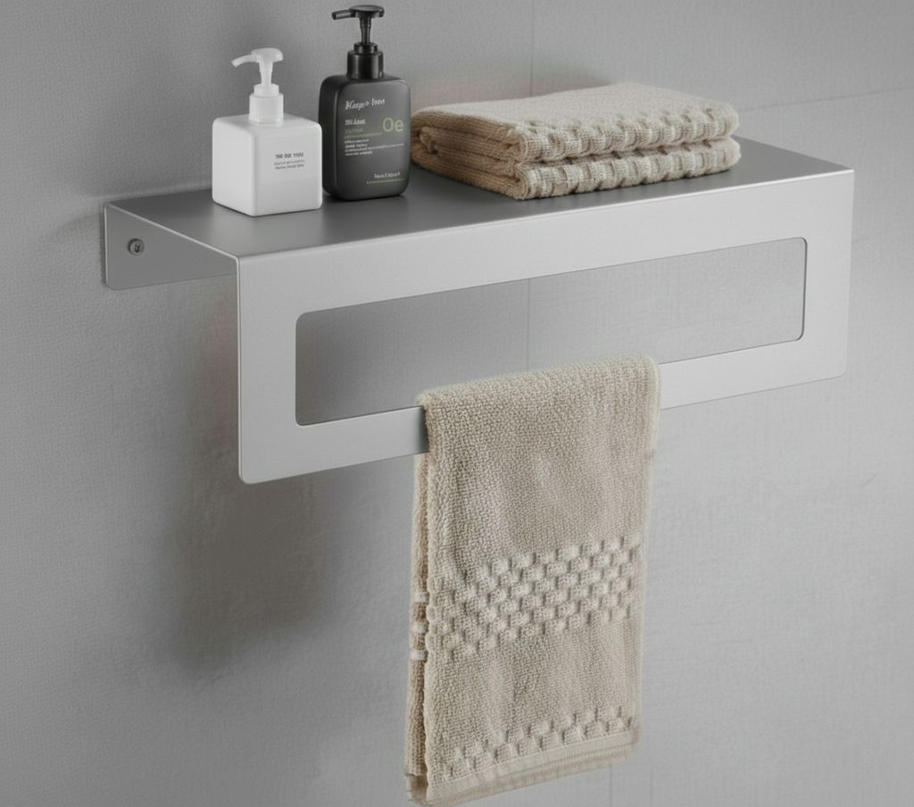 Açık Gri Galvaniz Metal Havluluk Raf - Üst Raflı Banyo Havlu Askısı