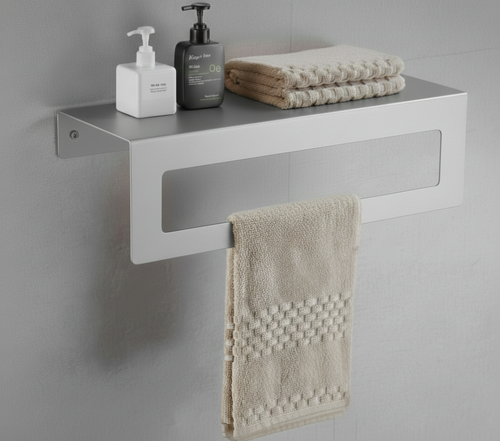 Açık Gri Galvaniz Metal Havluluk Raf - Üst Raflı Banyo Havlu Askısı