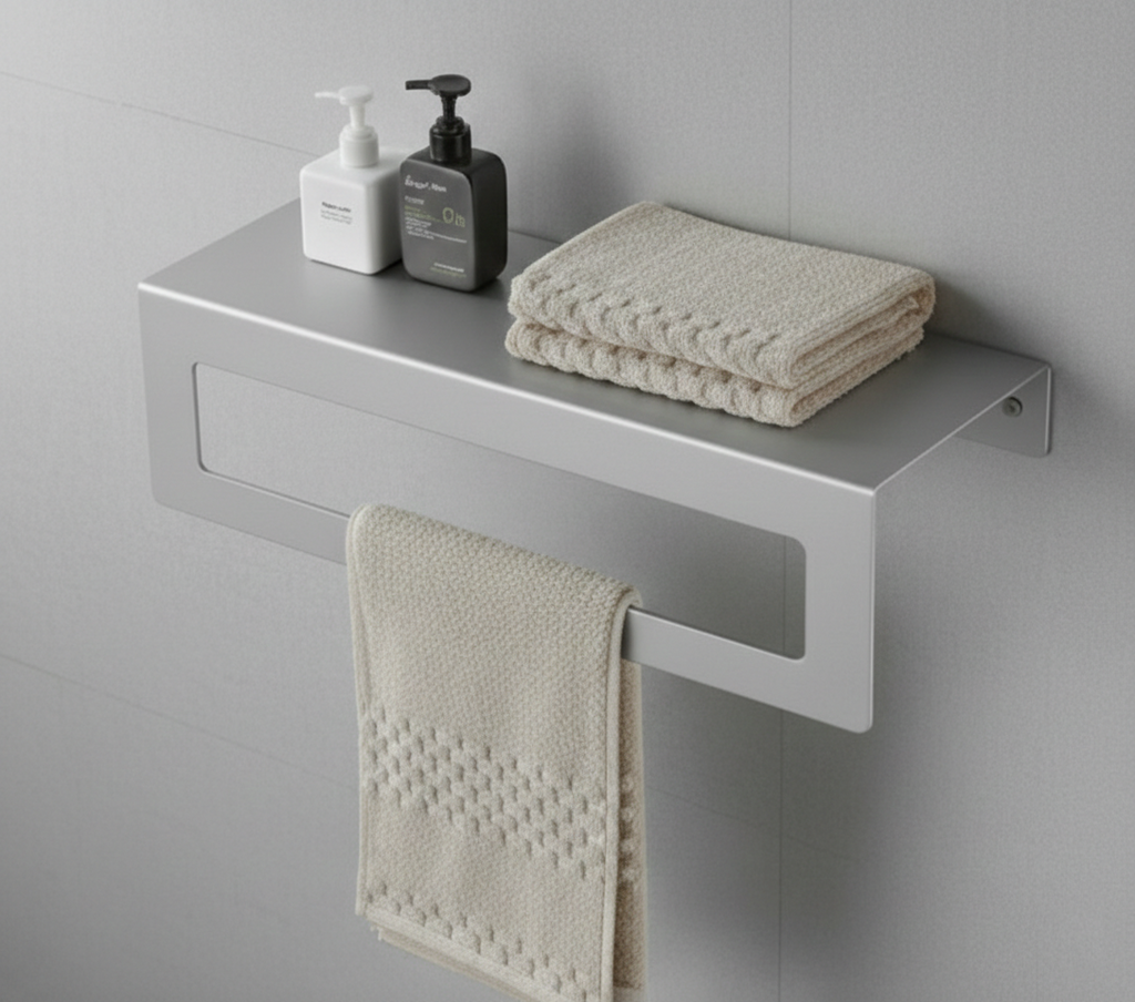 Açık Gri Galvaniz Metal Havluluk Raf - Üst Raflı Banyo Havlu Askısı