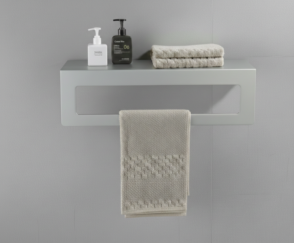 Açık Gri Galvaniz Metal Havluluk Raf - Üst Raflı Banyo Havlu Askısı
