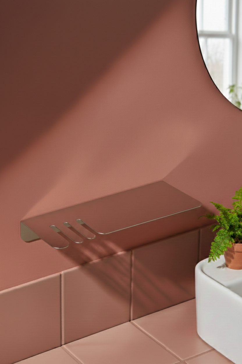 Paslanmaz Çelik Raflı Diş Fırçalık Ve Sabunluk - Çok Amaçlı Banyo Rafı