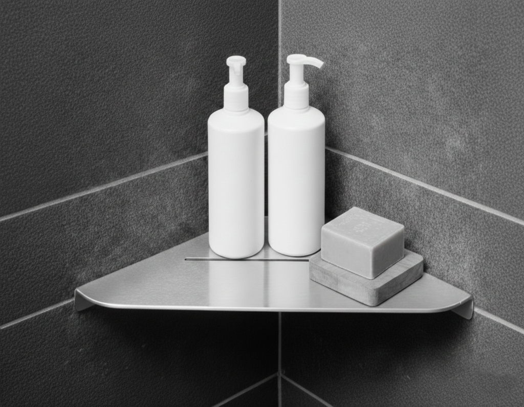 Paslanmaz Çelik Banyo Köşe Rafı - Tek Katlı Şık Tasarım