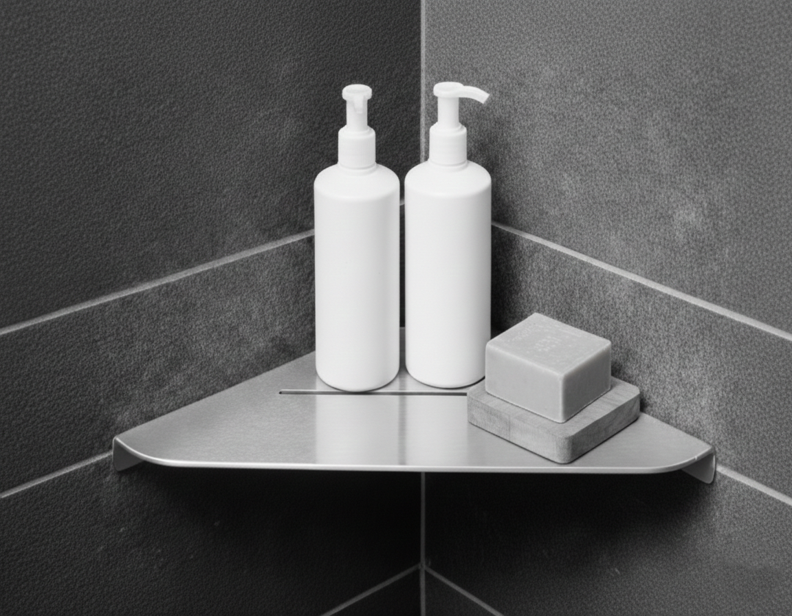 Paslanmaz Çelik Banyo Köşe Rafı - Tek Katlı Şık Tasarım