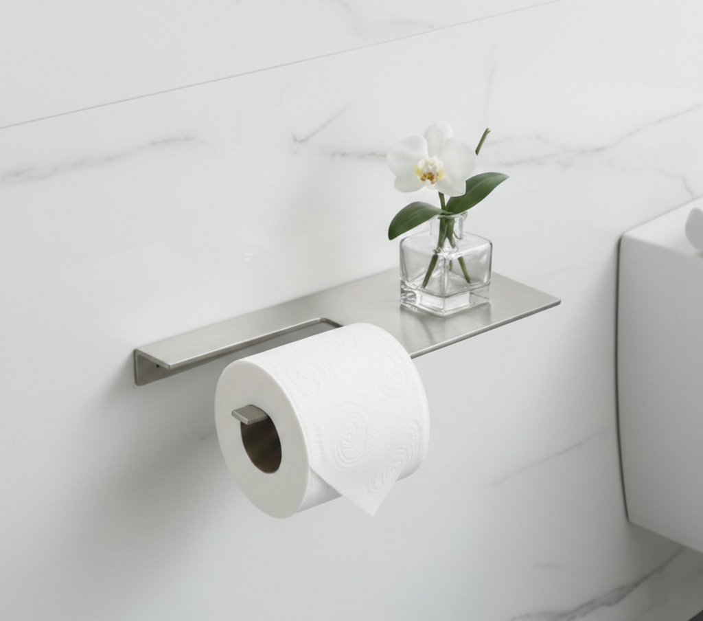 Paslanmaz Çelik Raflı Tuvalet Kağıtlık - Modern Banyo Aksesuarı