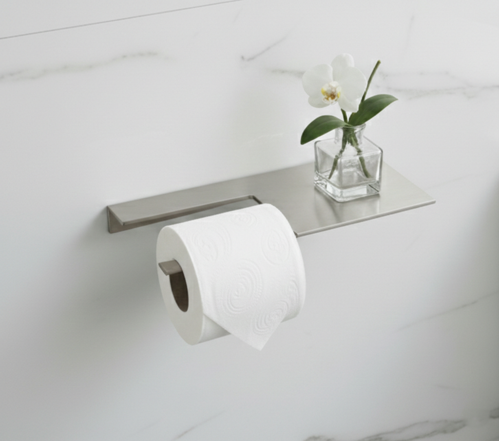 Paslanmaz Çelik Raflı Tuvalet Kağıtlık - Modern Banyo Aksesuarı