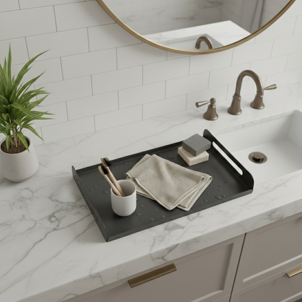 Koyu Gri Dekoratif Galvaniz Metal Düzenleyici - Çok Amaçlı Lavabo Üstü Tablası