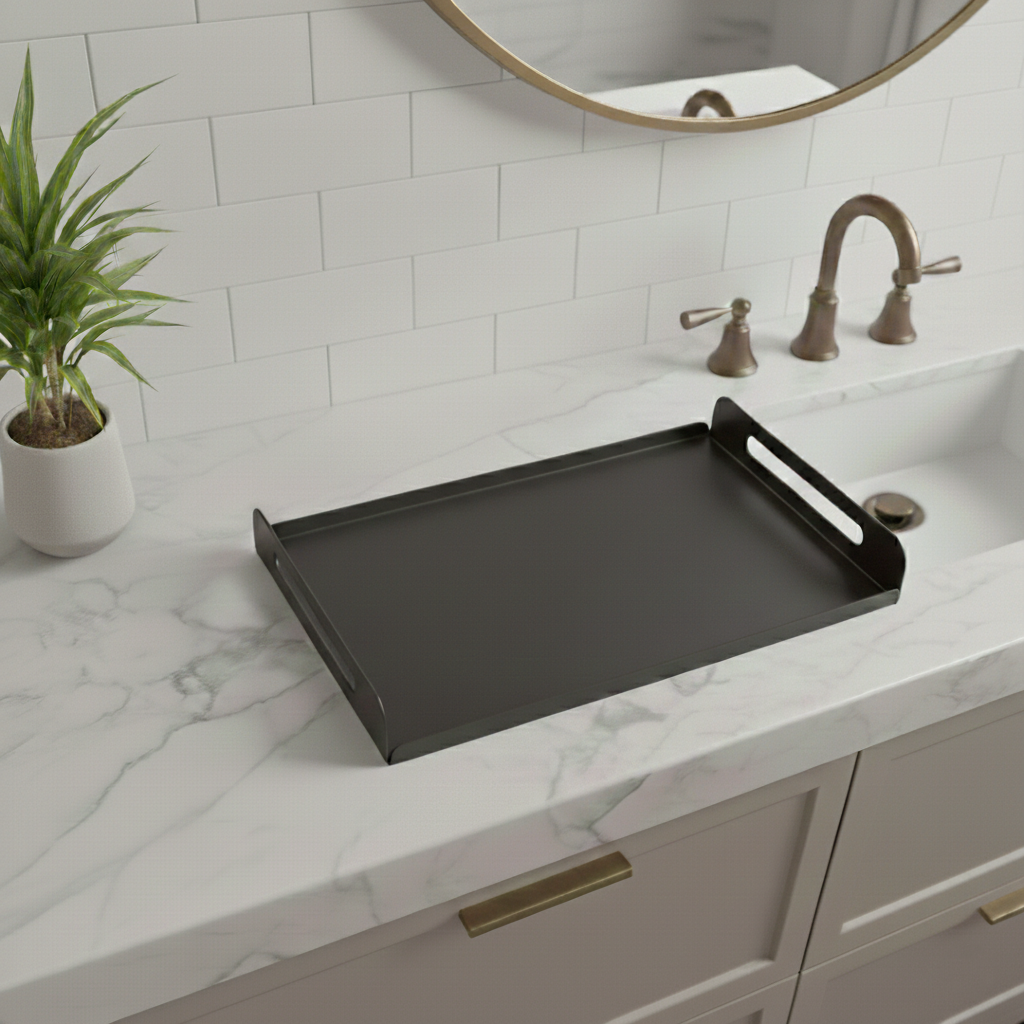 Koyu Gri Dekoratif Galvaniz Metal Düzenleyici - Çok Amaçlı Lavabo Üstü Tablası