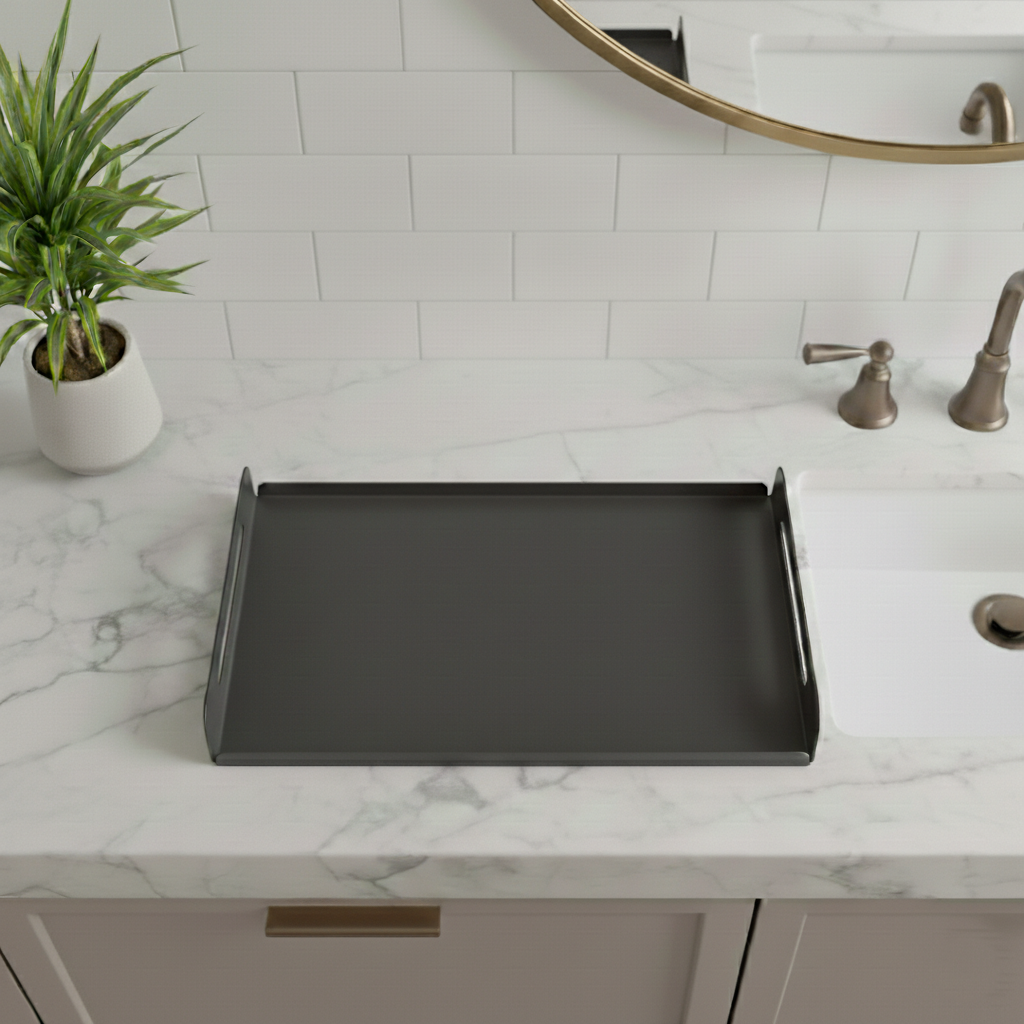 Koyu Gri Dekoratif Galvaniz Metal Düzenleyici - Çok Amaçlı Lavabo Üstü Tablası