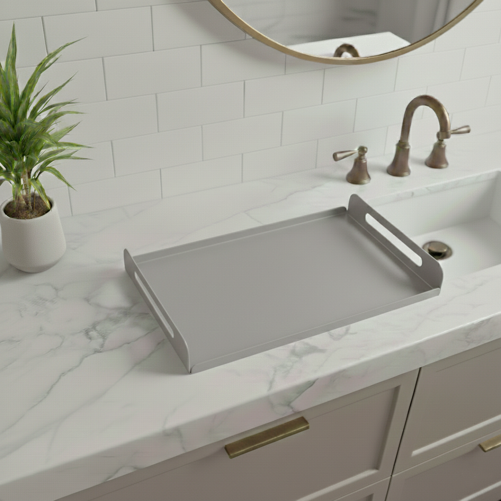 Açık Gri Dekoratif Galvaniz Metal Düzenleyici - Çok Amaçlı Lavabo Üstü Tablası