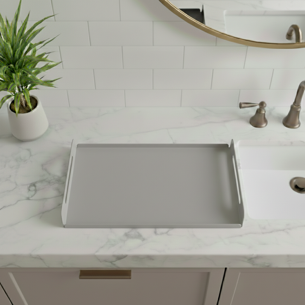 Açık Gri Dekoratif Galvaniz Metal Düzenleyici - Çok Amaçlı Lavabo Üstü Tablası