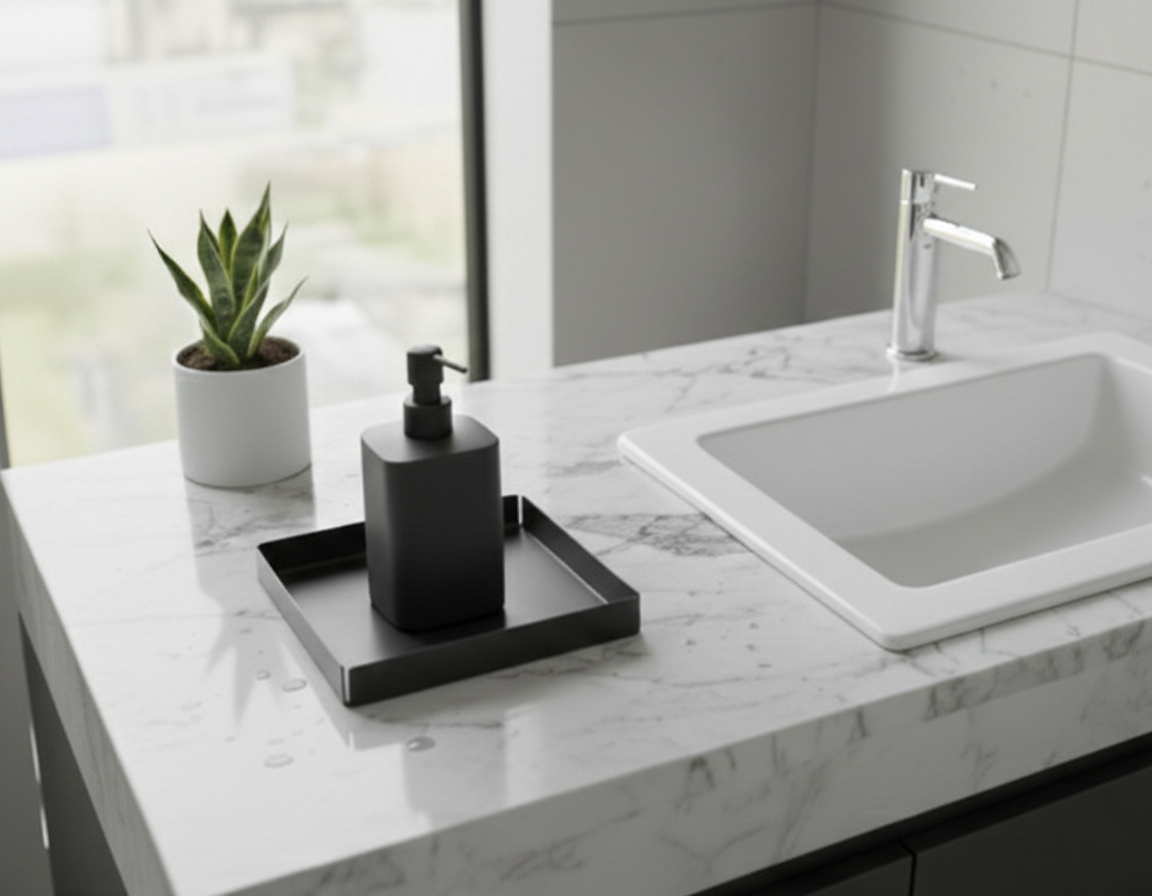 Koyu Gri Kare Galvaniz Metal Banyo Tablası - Lavabo Üstü Sabunluk Ve Düzenleyici Tepsi