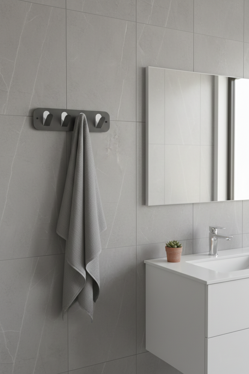 Koyu Gri Galvaniz Metal Çok Amaçlı Askılık - Modern Banyo Ve Antre Askısı