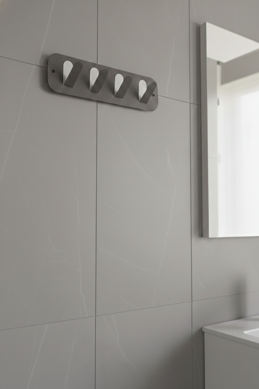 Koyu Gri Galvaniz Metal Çok Amaçlı Askılık - Modern Banyo Ve Antre Askısı