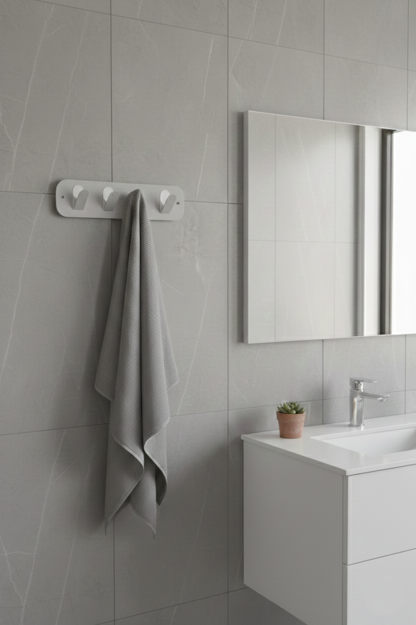 Açık Gri Galvaniz Metal Çok Amaçlı Askılık - Modern Banyo Ve Antre Askısı