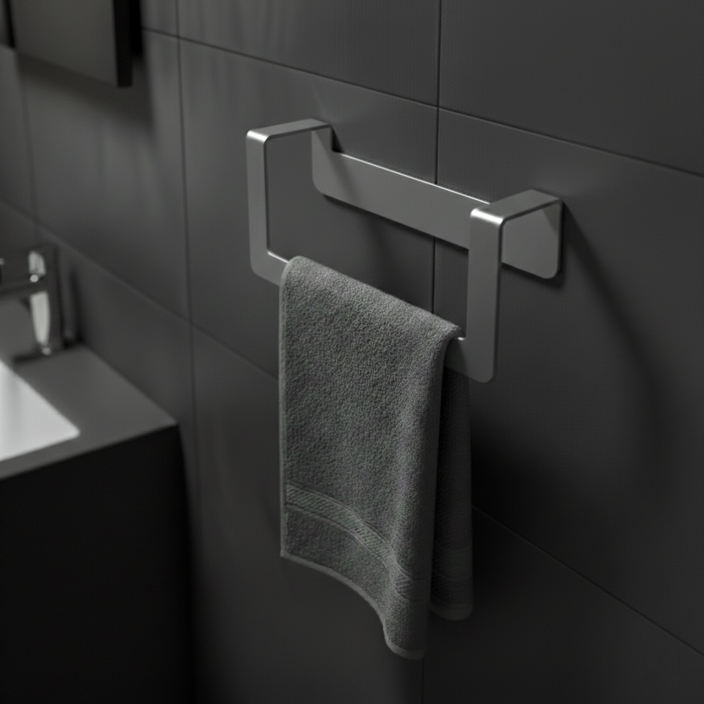 Premium Yapışkanlı Koyu Gri Metal Banyo Havluluğu - Modern Seri