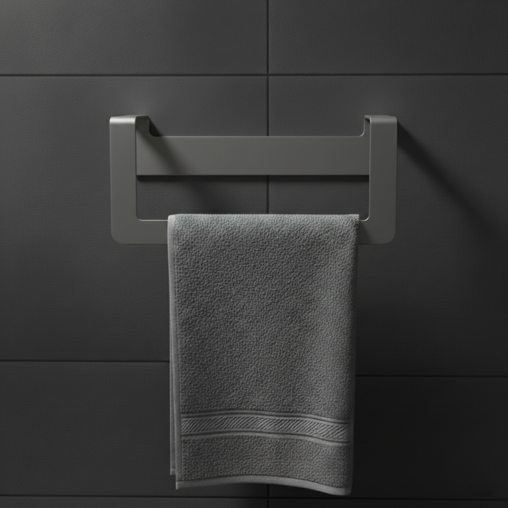 Premium Yapışkanlı Koyu Gri Metal Banyo Havluluğu - Modern Seri