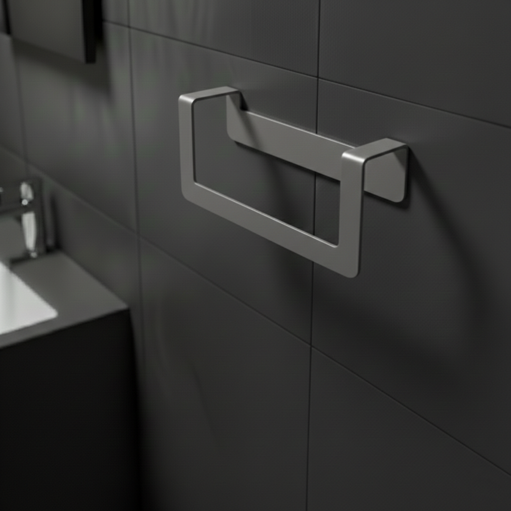 Premium Yapışkanlı Koyu Gri Metal Banyo Havluluğu - Modern Seri