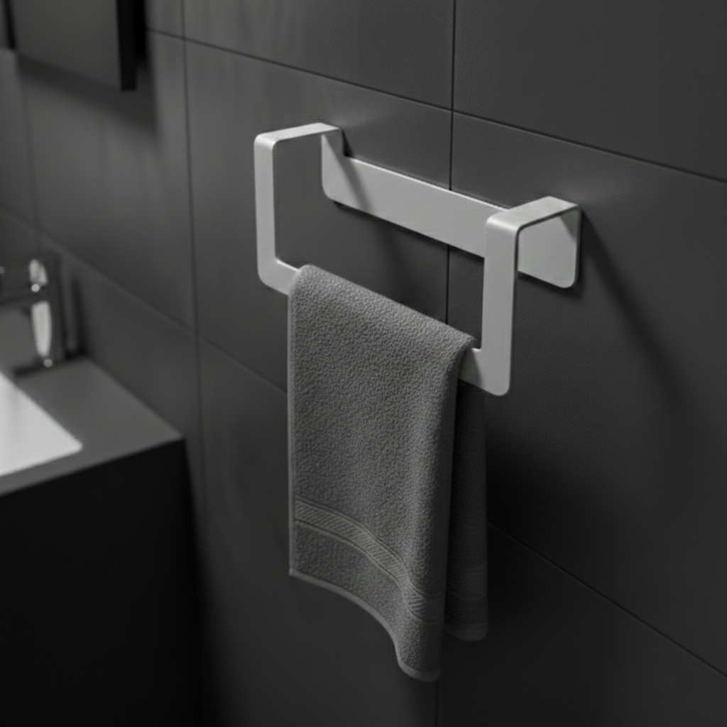 Premium Yapışkanlı Açık Gri Metal Banyo Havluluğu - Modern Seri