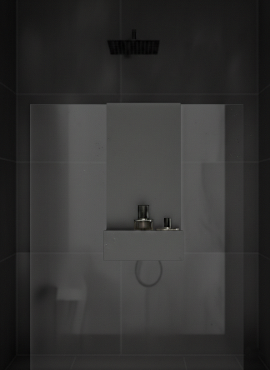 Premium Cam Üstü Askılı Duş Rafı - Koyu Gri Metal Banyo Organizeri