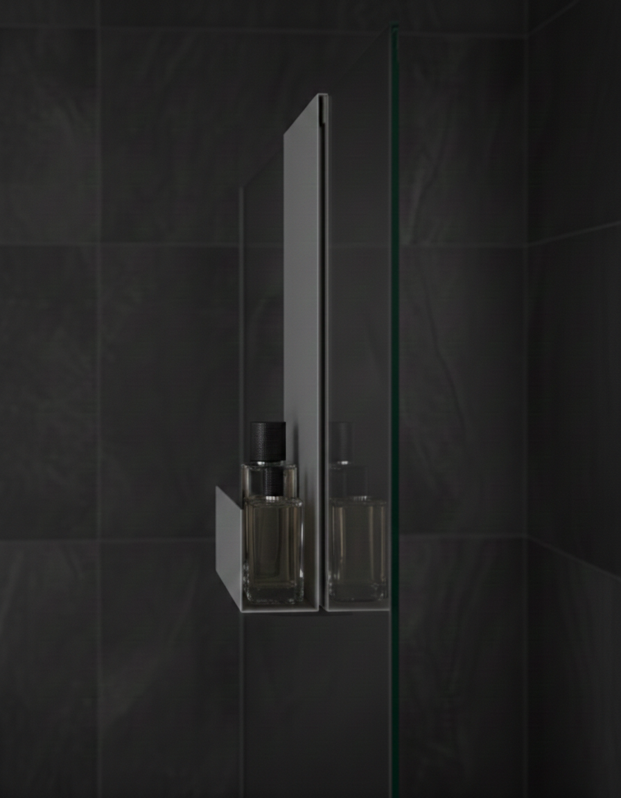 Premium Cam Üstü Askılı Duş Rafı - Koyu Gri Metal Banyo Organizeri