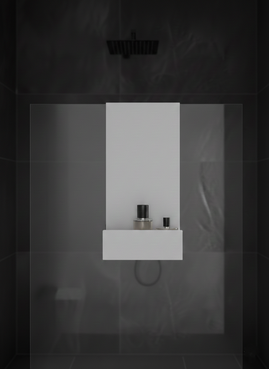 Premium Cam Üstü Askılı Duş Rafı - Açık Gri Metal Banyo Organizeri