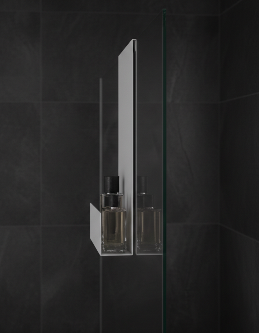 Premium Cam Üstü Askılı Duş Rafı - Açık Gri Metal Banyo Organizeri