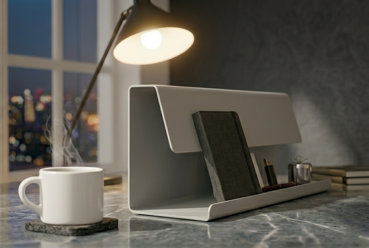 Premium Seri Açık Gri Metal Masa Organizeri - Minimalist Ofis Aksesuarı