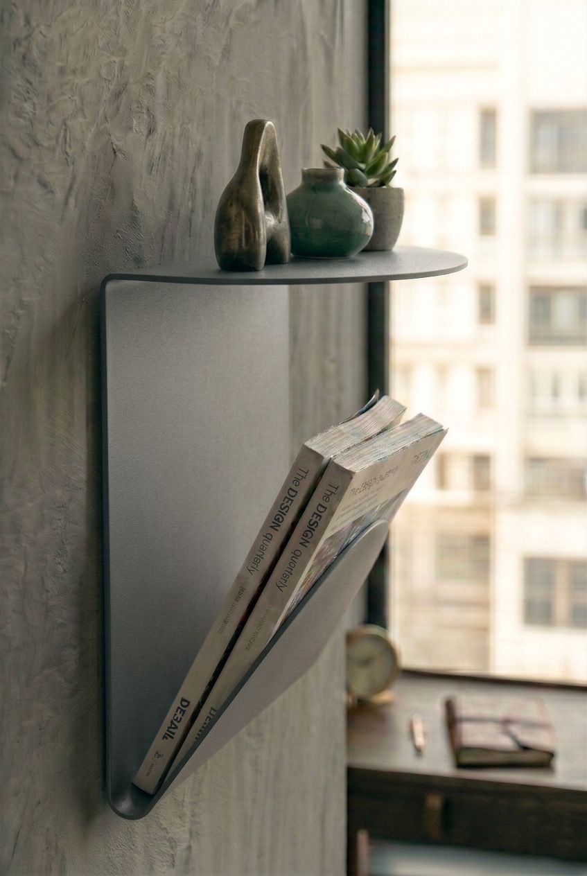 Premium Koyu Gri Metal Duvar Rafı Ve Dergilik - Minimalist Gazetelik Ve Organizer