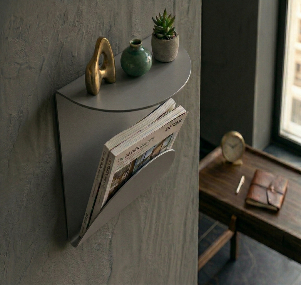 Premium Koyu Gri Metal Duvar Rafı Ve Dergilik - Minimalist Gazetelik Ve Organizer