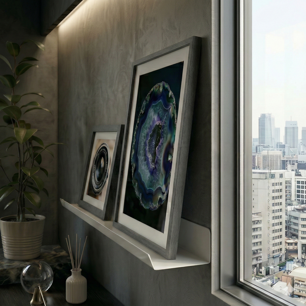 Premium Slim Açık Gri Metal Raf - Modern Dekoratif Duvar Modülü