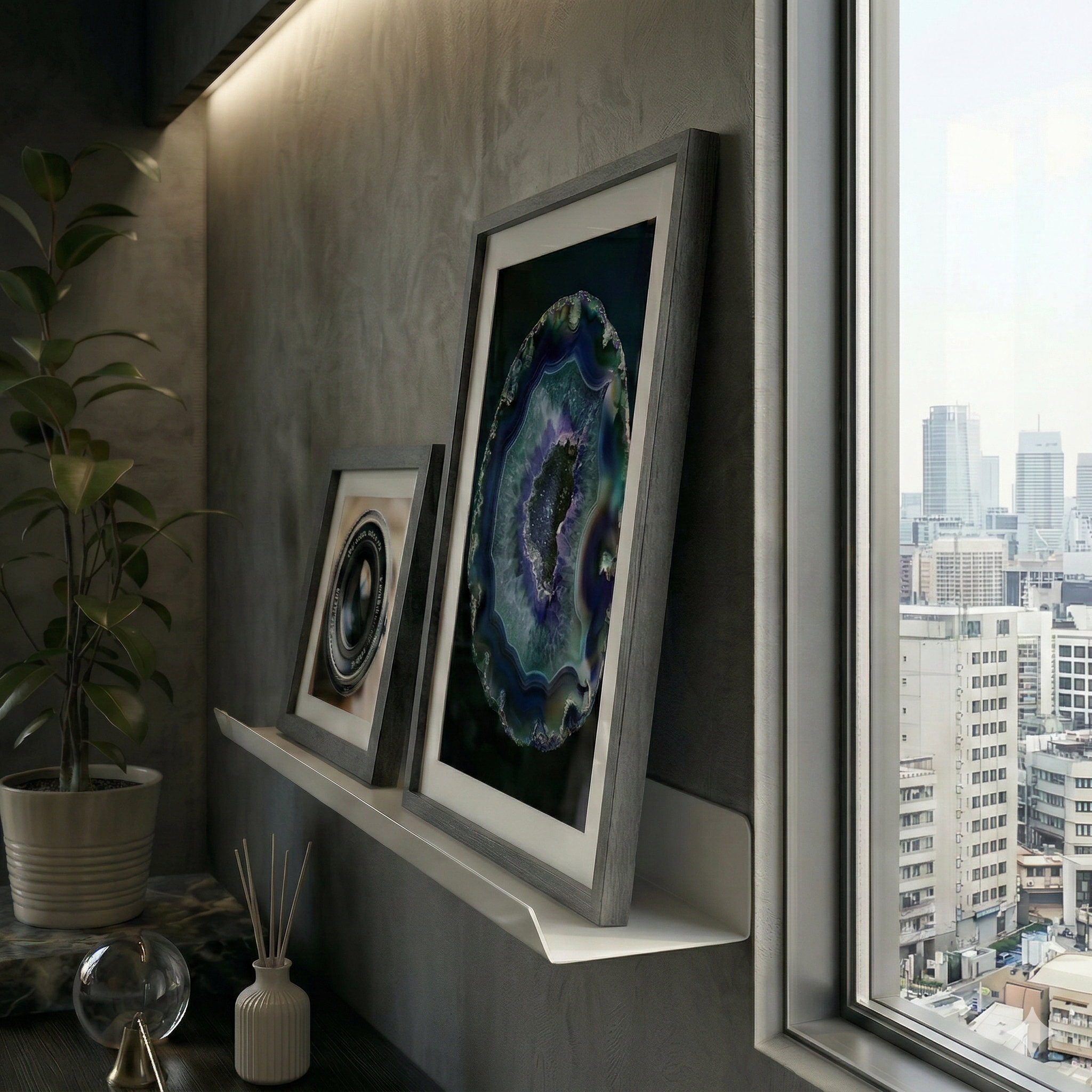 Premium Slim Açık Gri Metal Raf - Modern Dekoratif Duvar Modülü