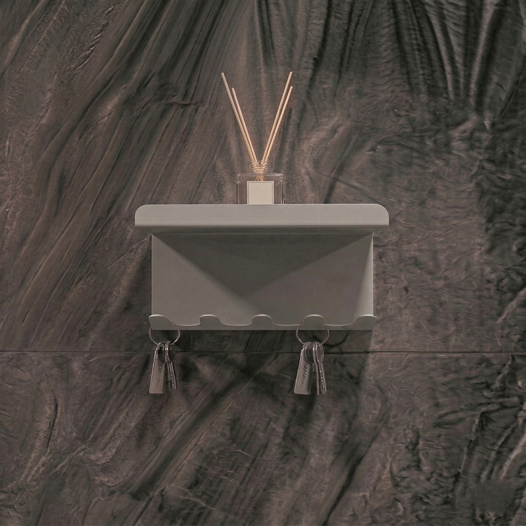 Premium Metal Duvar Anahtarlığı Ve Aksesuar Düzenleyici - Açık Gri Modern Antre Organizer